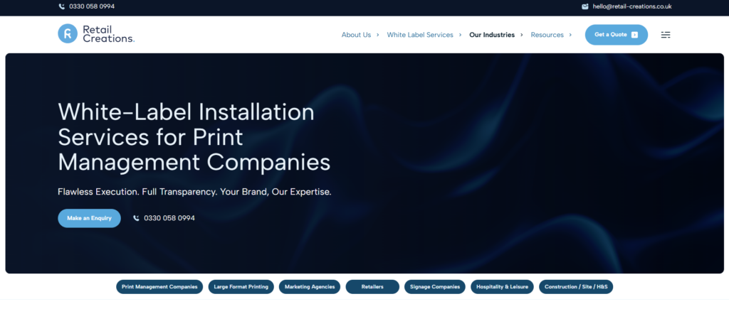 Retail Creations - Homepage View